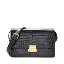 Borsa a tracolla media Saint Laurent nera Croc Belchas placcata oro