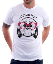 T-shirt I SHITZU NOT divertente CANE bianca stampata 9638