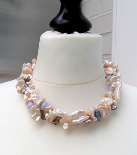 Keshi perle calcedonio collier