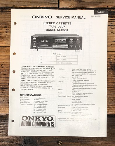 Onkyo r500 cassetta - ta-r500, manuale