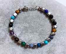 Bracciale Uomo Donna in Pietra Naturale Turchese Lapislazzuli Ametista cubi 6mm