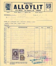 Fattura int. PISTONI ALLOYLIT. Officina meccanica. Torino 1932
