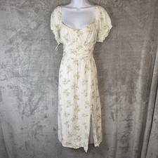 Abito midi damigella floreale Hollister taglia L l cottage fata schiena fumè civetta