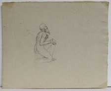 drawing DISEGNO BOZZETTO a matita su Carta " Uomo in ginocchio " 1800