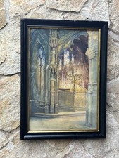 Quadro antico -Cattedrale- dipinto ad acquerello su carta