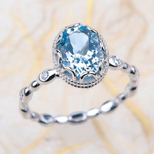 Bellissimo anello in vero oro bianco 18 carati con diamante acquamarina naturale taglio ovale 5,30 ct