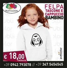 FELPA CAPPUCCIO TASCONE BAMBINO STAMPA LA CASA DI CARTA 4 PERSONALIZZA STAMPATA
