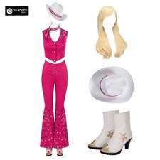 Vestito Costume Carnevale Donna Pantaloni Top Fucsia Cosplay Film Look BARBIE05