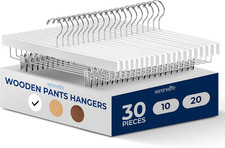 30 Pezzi Stampelle Armadio in Legno Bianco 35,5X1,3X17 Cm Grucce Con Pinze Antis