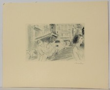 Rudolf Riester: acquaforte "Place de Forum, Arles" firmata 1976