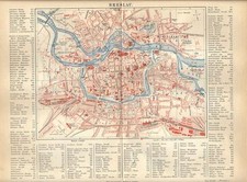 Carta geografica antica BRESLAVIA  BRESLAU WROCLAW Pianta 1890 Old antique map