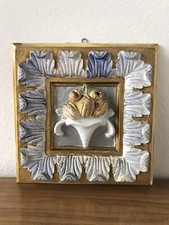 Quadro Decorativo In Gesso Metà XX Secolo Figura In Rilievo Dipinto A Mano