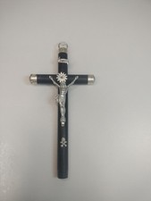 Antico Crocifisso In Legno E Metallo Argentato 13 cm