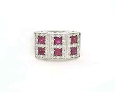 Anello Oro Bianco 18K con Rubino Princess 1 00ct e Diamanti 0 30ct VS1 G