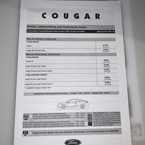 Ford cougar listino - cougar,