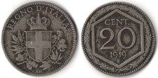 Italia 20 centesimi, 1919 - Errore di conio (Sovrascrittura REGNO)