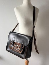 Borsa Cambridge Satchel Company pelle marrone scuro stampa leopardo donna uomo messe