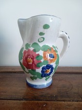 Brocca in ceramica smaltata con decorazioni foglie e fiori - Anni '50