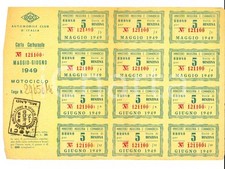 1949 ACI AUTOMOBILE CLUB ITALIA Carta carburante per motociclo *Buoni5 unità