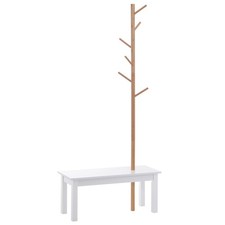 HOMCOM  Panca Appendiabiti per Ingresso, Bambù, Bianco Legno, 80x30x180cm
