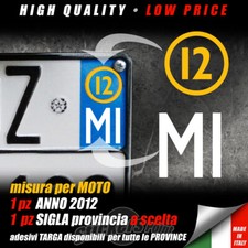 2 Adesivi per TARGA MOTO sigla PROVINCIA e ANNO 2012 moto stickers