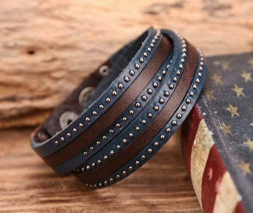 Bracciale uomo pelle borchie