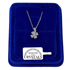 Collana Quadrifoglio Fiore Catenina pl. oro Bianco 18k con Cristalli Zirconi