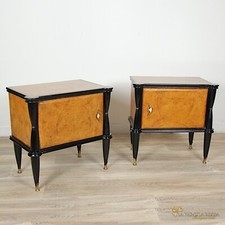 Coppia di comodini antichi in legno comodino Vintage anni '50 60 radica chiari