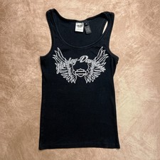 Canotta Harley Davidson a costine con borchie e ali d'angelo senza maniche nera