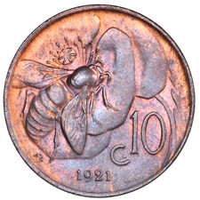 ITALIA Vittorio Emanuele III 10 Centesimi Ape 1921 - Periziata qFDC/FDC