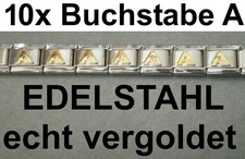 10x Lettera Dell'Alfabeto A Placcato Oro Inox Adatto per Bracciale Nomination