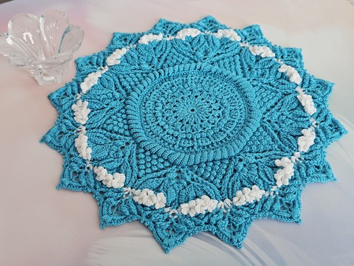 Round blue textured crochet - textured,