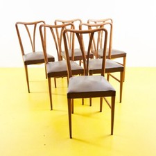 sedie anni 50 in legno curvato e ecopelle, sei pezzi