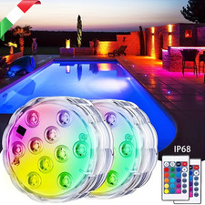 2 Pz Luce Piscina Impermeabile Subacquea 10 LED RGB Telecomando Luci Giardino IT