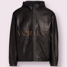 Felpa con cappuccio uomo nera classica pelle fatta a mano vera pelle di agnello