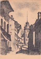 SVIZZERA - Fribourg - Grd Fontaine et Hotel de Ville d'apres Paul Robert 1950