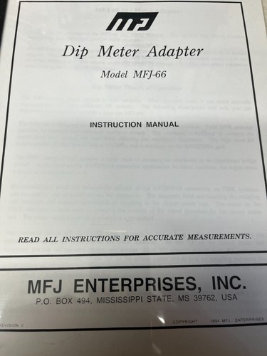 Mfj dip meter - -66, adapter