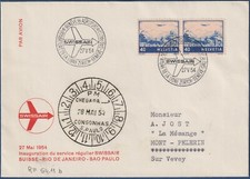 Svizzera - 1954 - Volo "Zurigo-Ginevra-San Paolo" - cat. 54.11 b.