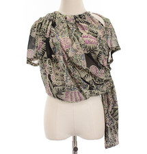 IRO NWT Rivola Short Sleeve Top Size 34 in Beige/Black/Multicolor 100% Silk