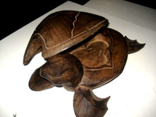 Tartaruga soprammobile scolpita in legno contenitore grande dimensione