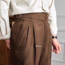 Pantaloni dritti vita alta vintage lino italiano uomo gurkha business pants