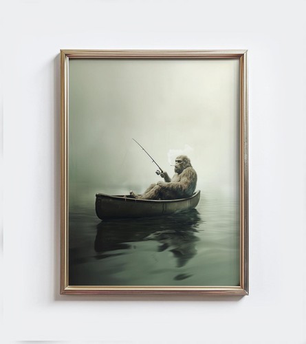 Bigfoot fishing wall art - bigfoot,