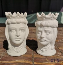 Teste di moro in terracotta bianca grezza coppia vasi soprammobili stilizzati