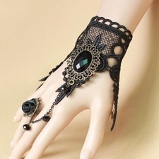 BRACCIALE PIZZO Nero + ANELLO GOTH STEAMPUNK ROSE RING BRACELET CAMMEO