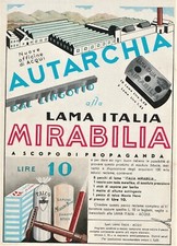 PUBBLICITA' 1938 LAMA ITALIA MIRABILIA PROPAGANDA AUTARCHIA OFFICINE ACQUI 