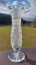 1950  GLASS VASO Hobstar Pinwheel BOEMIA  BOHEMIA CRISTALLO VETRO MOLATO A MANO