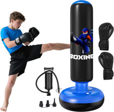 Sacco Da Boxe per Bambini, 160 Cm Stabile Pungiball Bambini Gonfiabile Con Guant