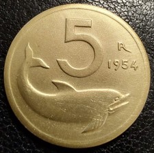 5 lire 1954 in oro 750