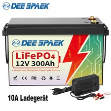 Batteria al litio 12V 300Ah LiFePO4 3,8kW batteria 200A BMS solare camper + caricabatterie 10A