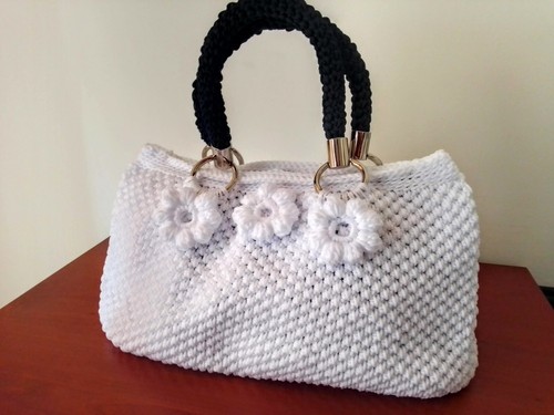 Handmade crochet bag white - handmade, in